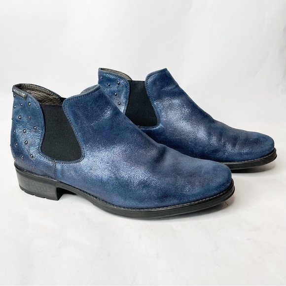 Mephisto Soria 1 Studded Blue Metallic Nubuck Leather Ankle Bootie Size 9 - Picture 2 of 13